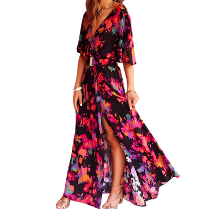 Maxiklänning Dam Boho Stil Djup V-Hals Mjuk Material 6