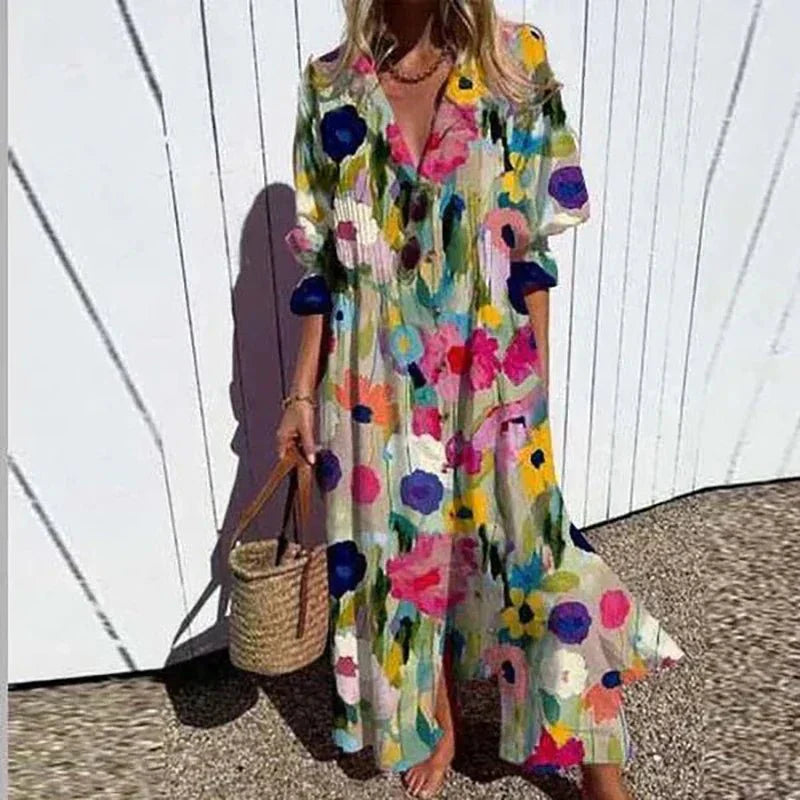 Maxiklänning Dam Boho Stil Lätt Material Flödande Design 2