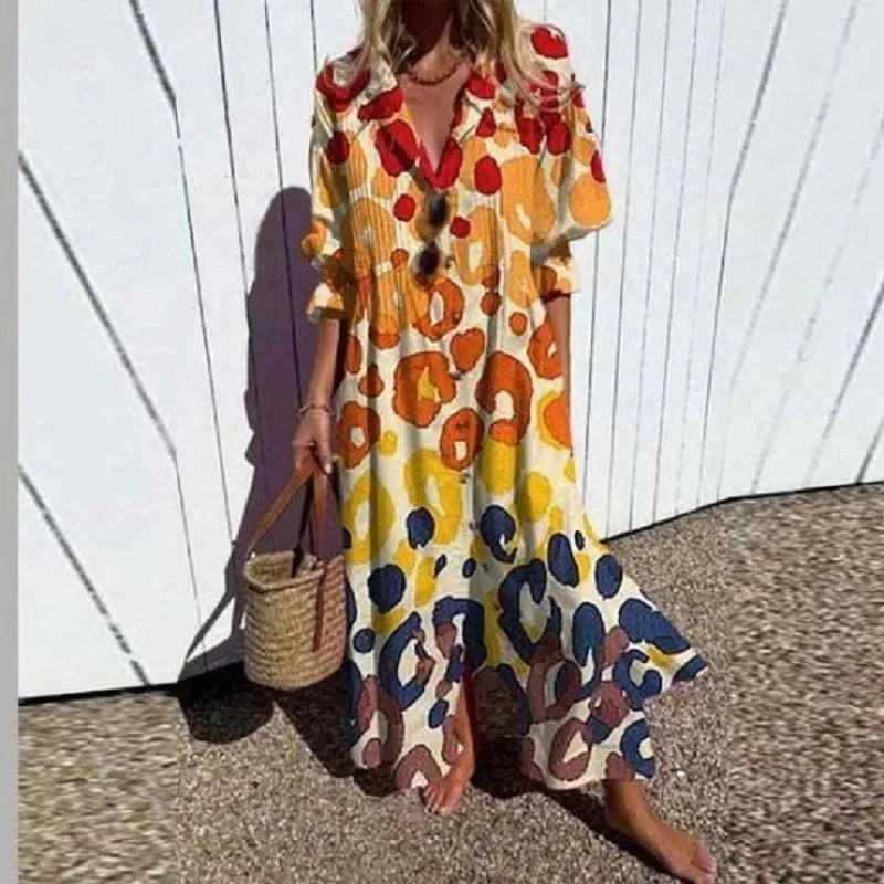 Maxiklänning Dam Boho Stil Lätt Material Flödande Design 3