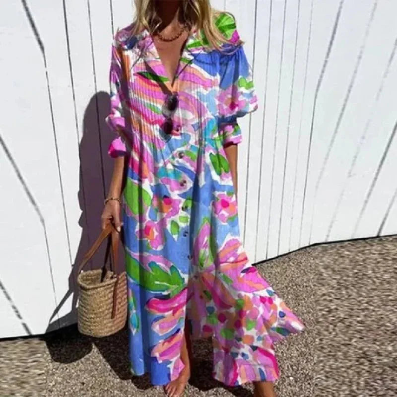 Maxiklänning Dam Boho Stil Lätt Material Flödande Design 4