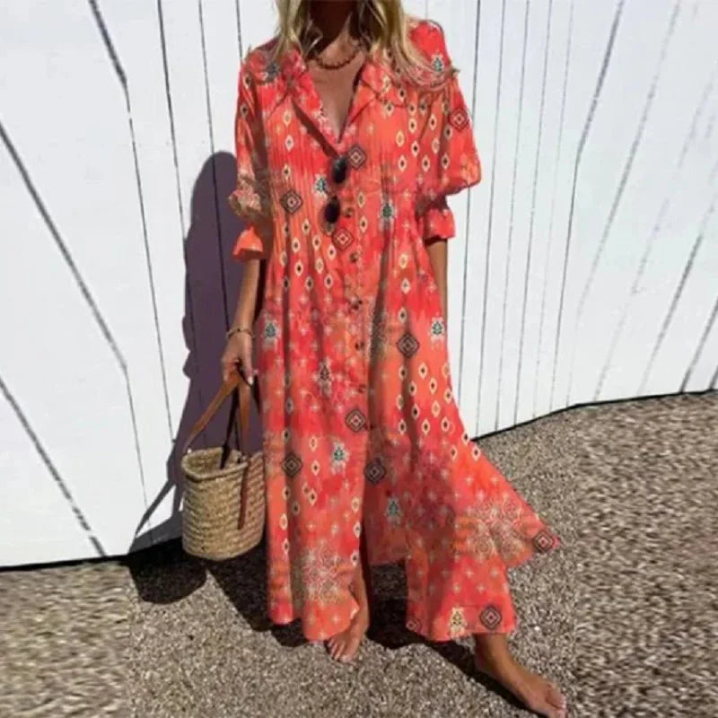 Maxiklänning Dam Boho Stil Lätt Material Flödande Design 5