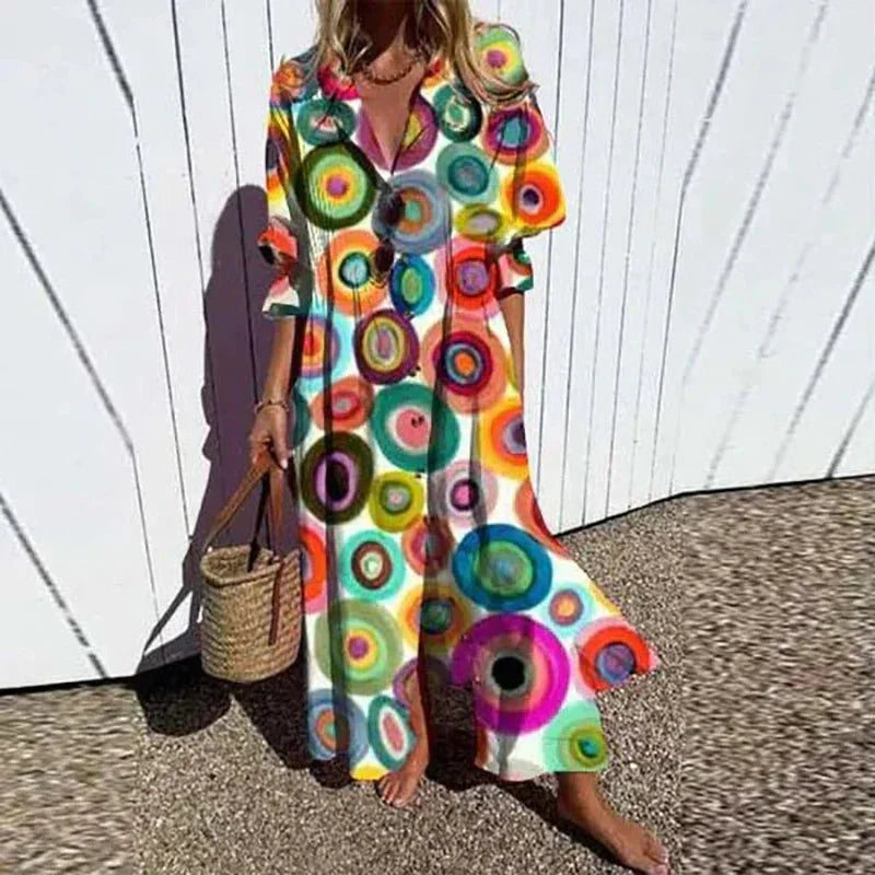 Maxiklänning Dam Boho Stil Lätt Material Flödande Design 7
