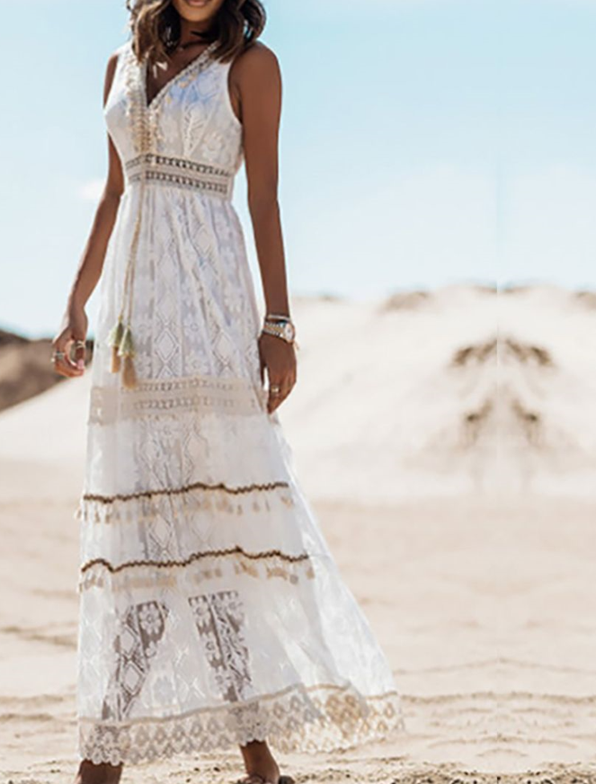 Maxiklänning Dam Boho Stil Mjuk Tyg 2