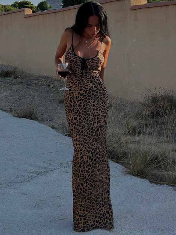 Maxiklänning Dam Halterneck Leopardmönster Polyester Elastan 1