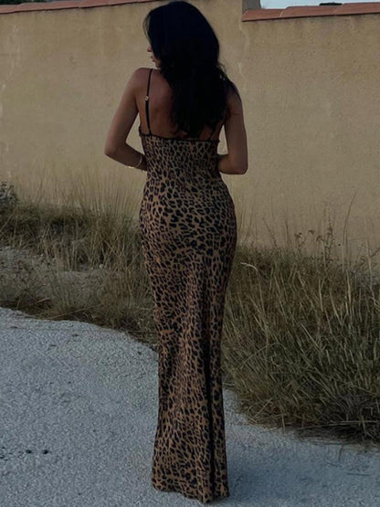 Maxiklänning Dam Halterneck Leopardmönster Polyester Elastan 2