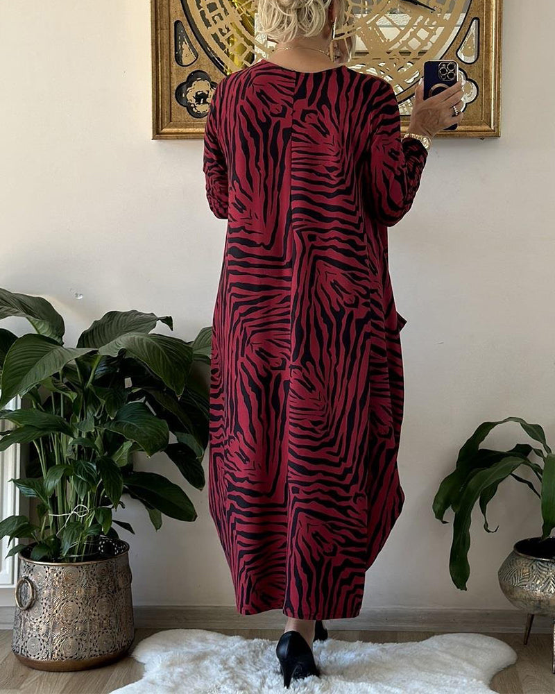 Maxiklänning Dam Med Fickor Långa Ärmar Bomullsmix 2