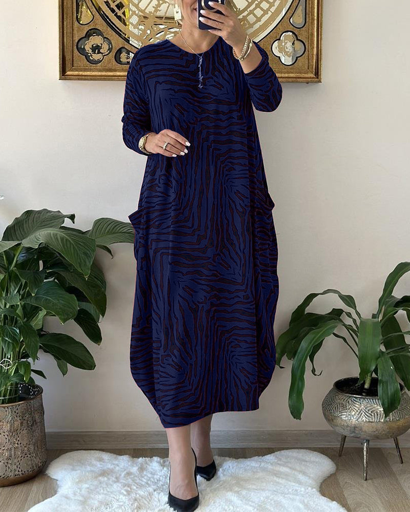 Maxiklänning Dam Med Fickor Långa Ärmar Bomullsmix 6