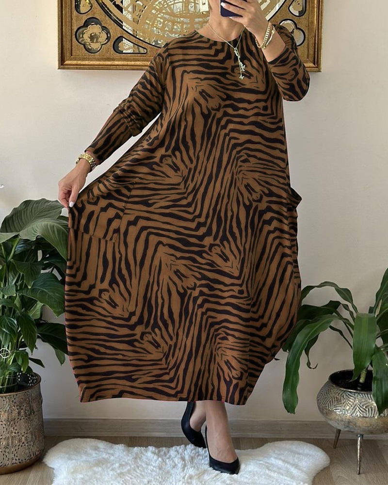 Maxiklänning Dam Med Fickor Långa Ärmar Bomullsmix 7