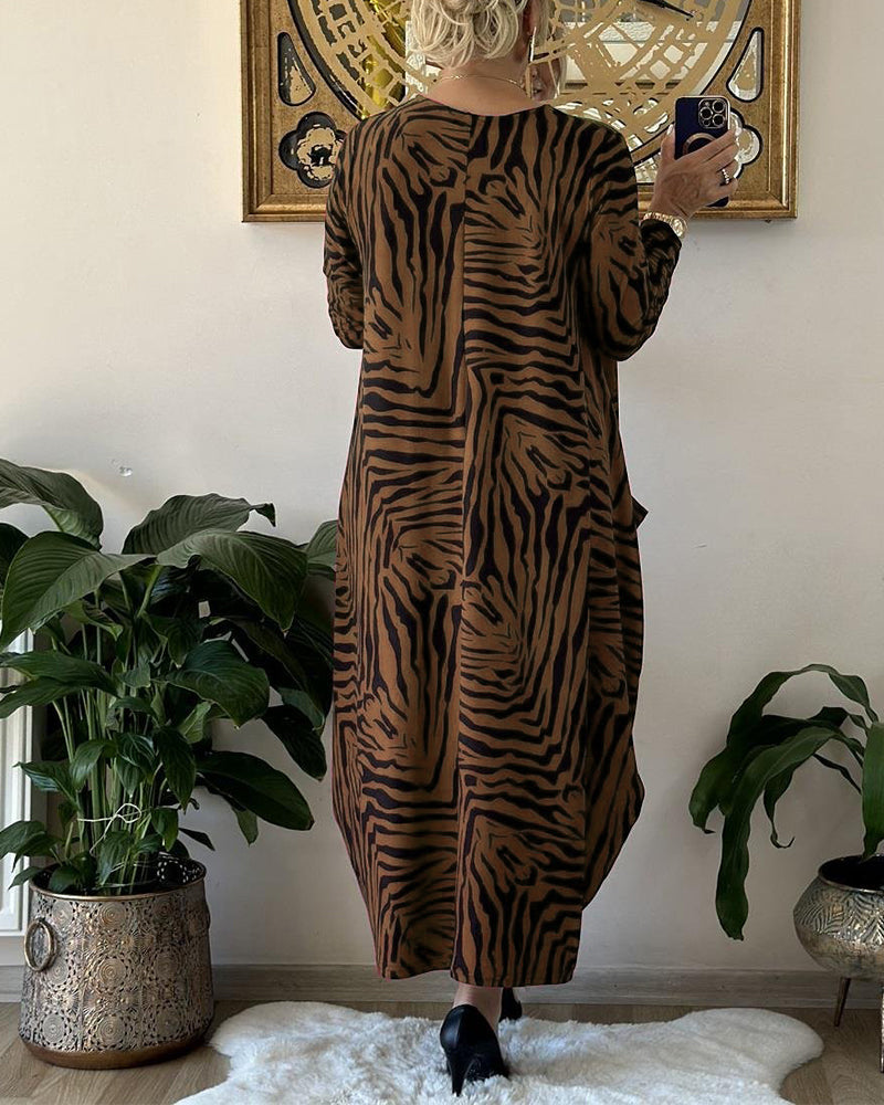 Maxiklänning Dam Med Fickor Långa Ärmar Bomullsmix 8