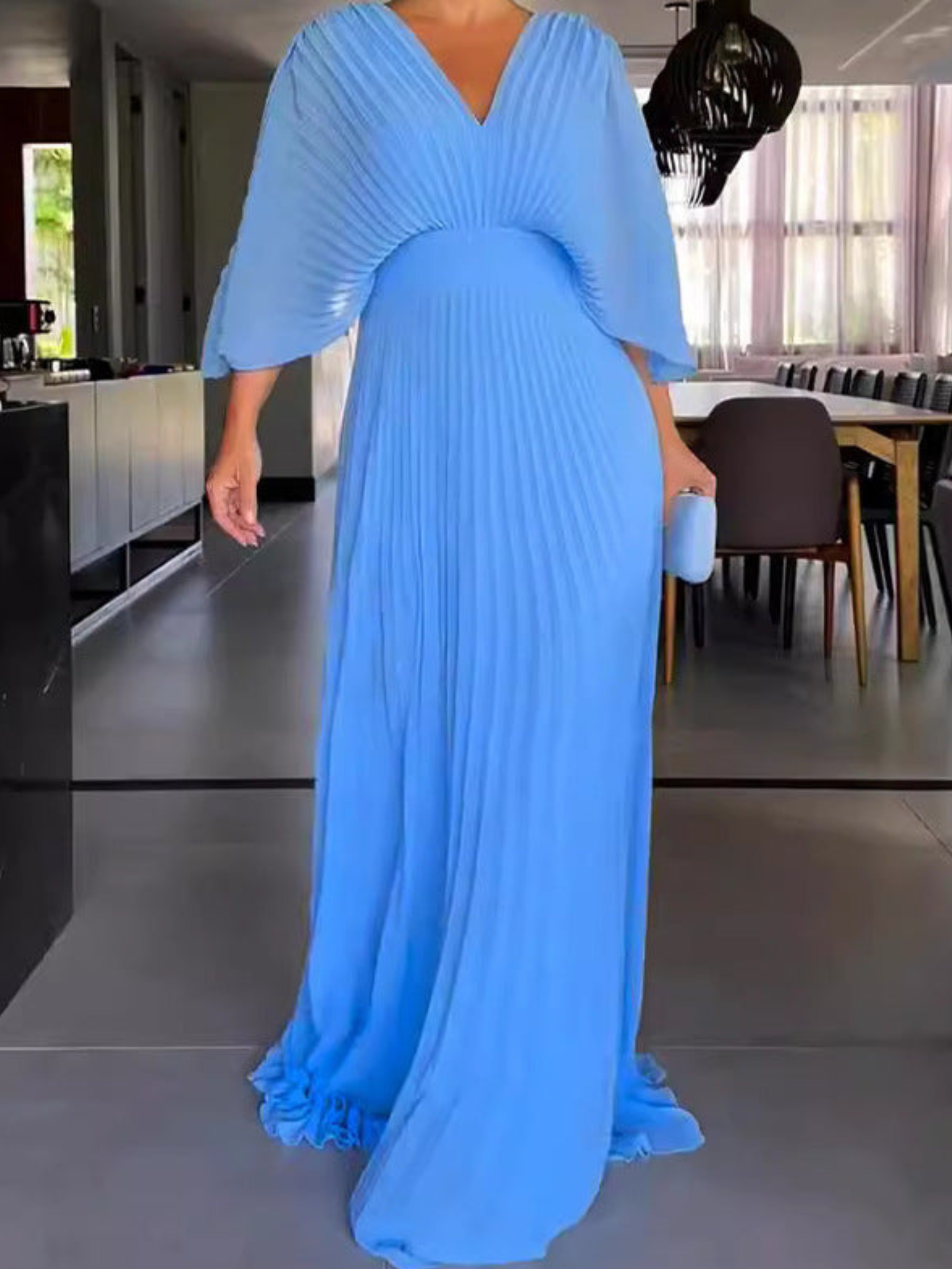 Maxiklänning Dam Plisserad Polyester Lång Klänning 4