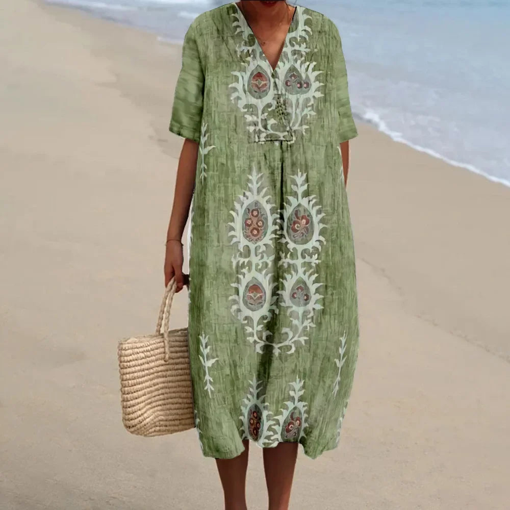 Maxiklänning Dam V-hals Korta Ärmar Digitaltryck Sommar 0