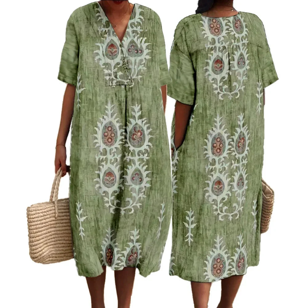 Maxiklänning Dam V-hals Korta Ärmar Digitaltryck Sommar 2