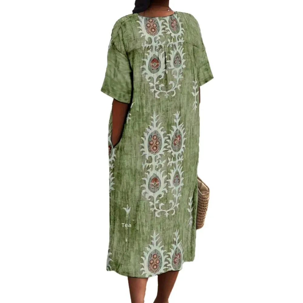 Maxiklänning Dam V-hals Korta Ärmar Digitaltryck Sommar 4