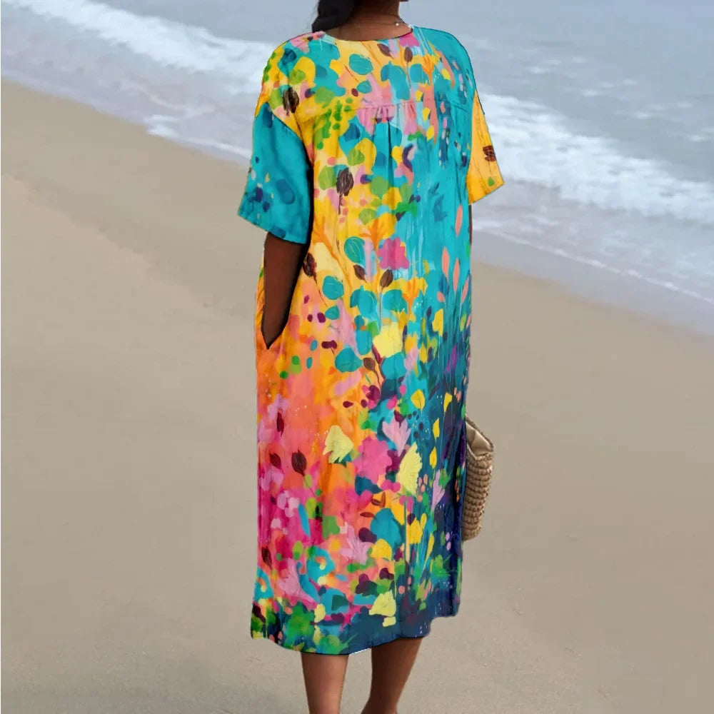 Maxiklänning Dam V-ringad Kort Ärmar Lätt Draperad Tyg 1