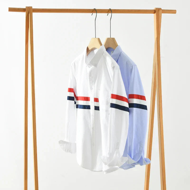 Herrskjorta Randig Lapptäcksstil i Bomull för Män 6