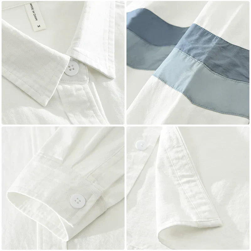 Herrskjorta Patchwork Casual Fit Bomull 5
