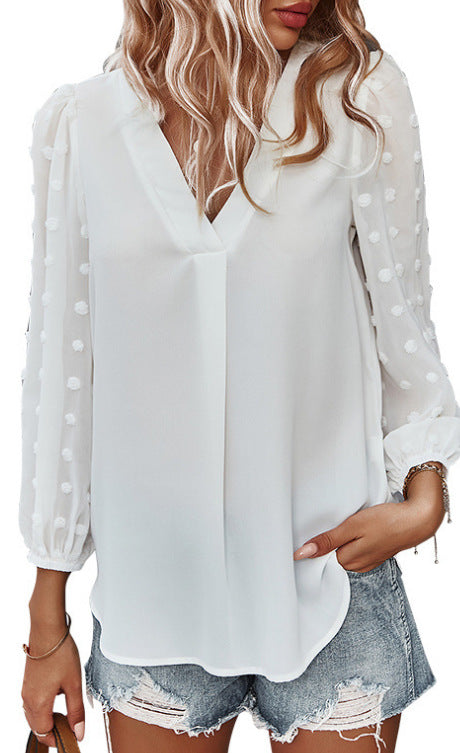 Dam Långärmad Topp Festtoppar Mjuk Blandning Hackad Halsringning