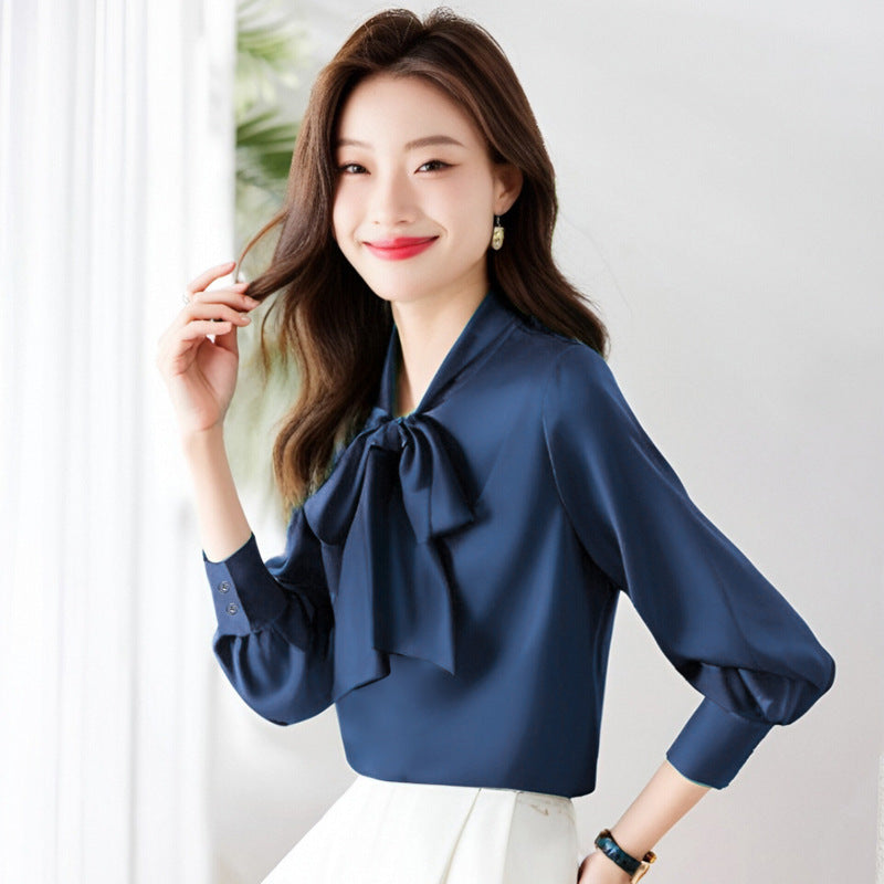 Dam Blus Elegant Silkelook Klassisk Feminin Design Polyester