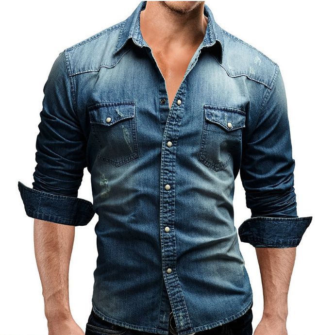 Herrens Retro Skjorta Denim Button-Down