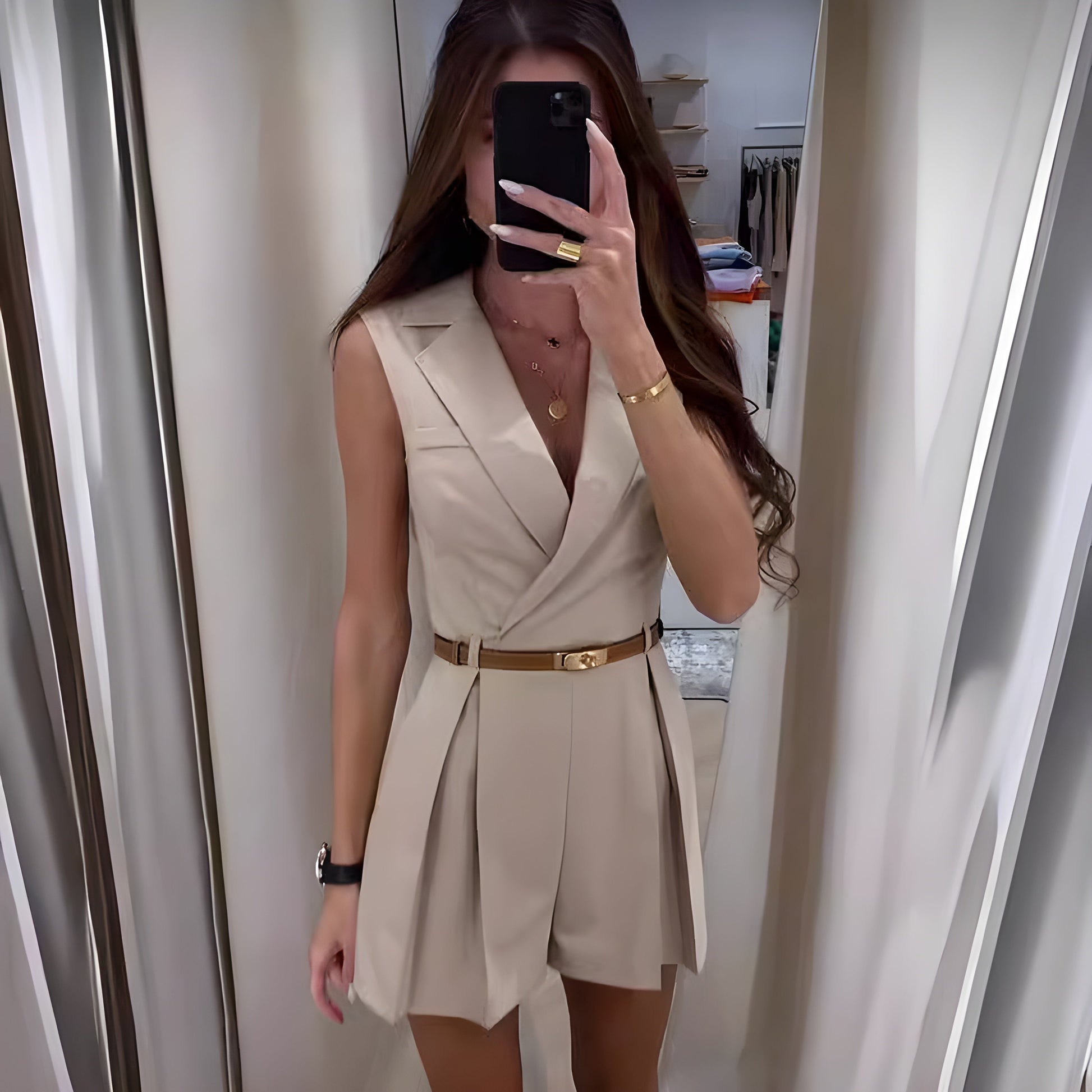 Dam Jumpsuit Ärmlös Elegant V-Ringning Högkvalitativt Tyg-5