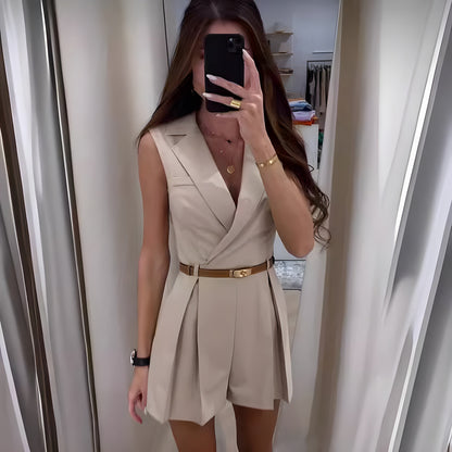 Dam Jumpsuit Ärmlös Elegant V-Ringning Högkvalitativt Tyg-5