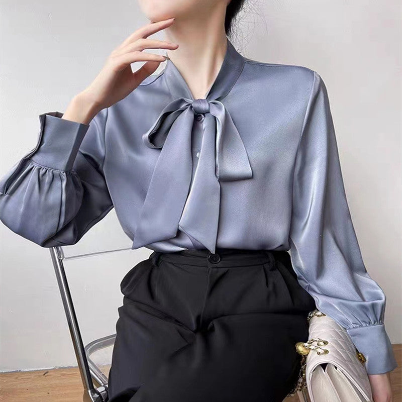 Dam Blus Elegant Silkelook Klassisk Feminin Design Polyester