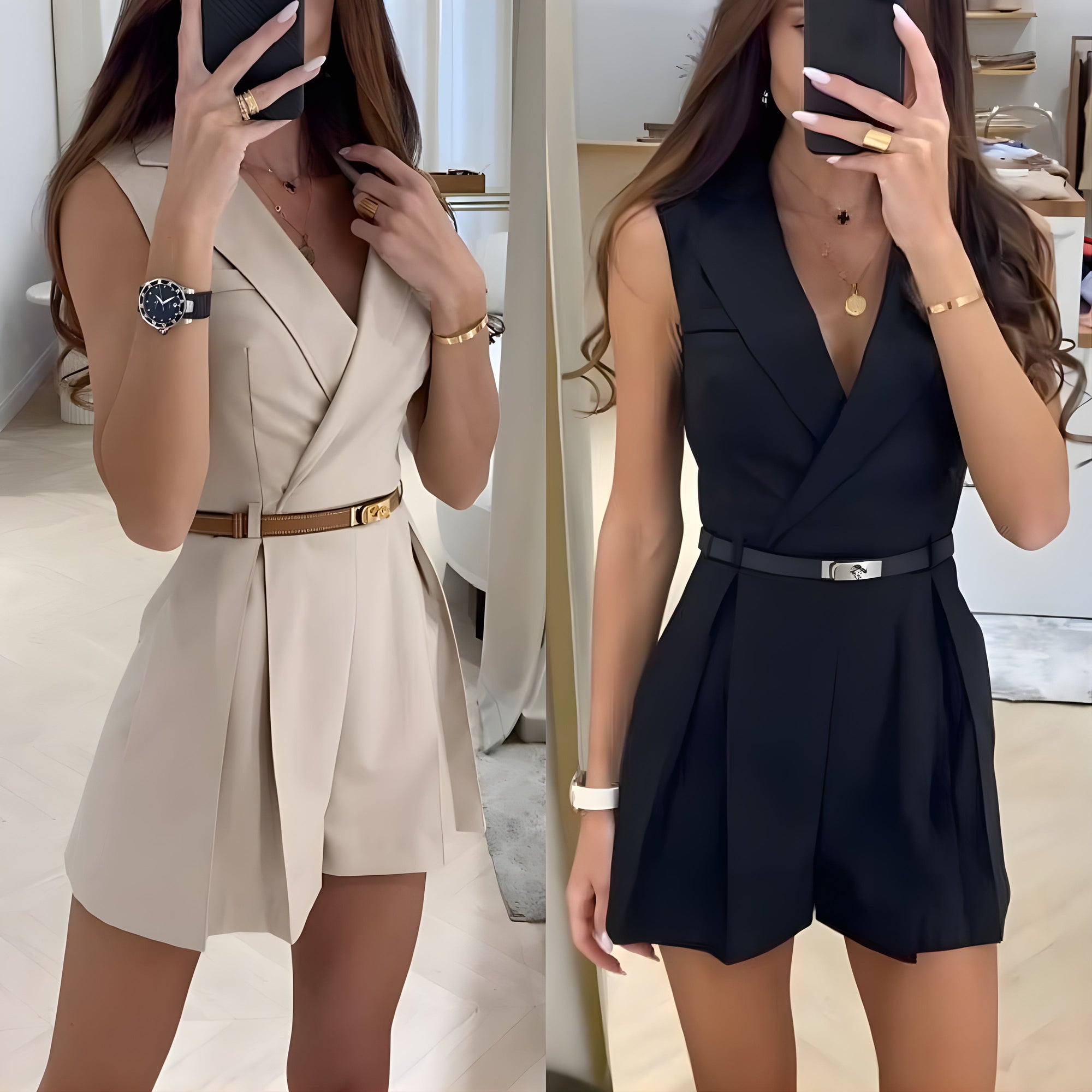 Dam Jumpsuit Ärmlös Elegant V-Ringning Högkvalitativt Tyg-2