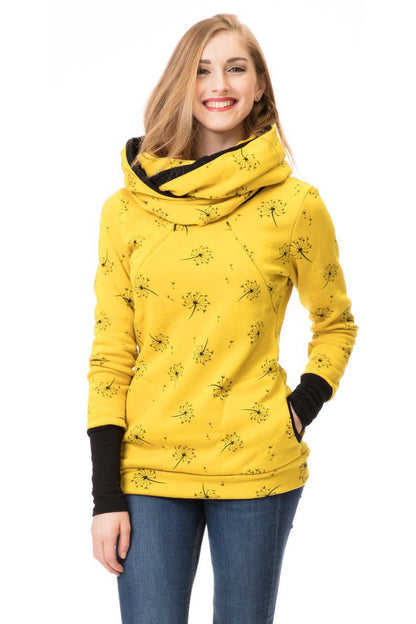 Gravid Sweatshirt Blommönster med Dragkedja för Kvinnor