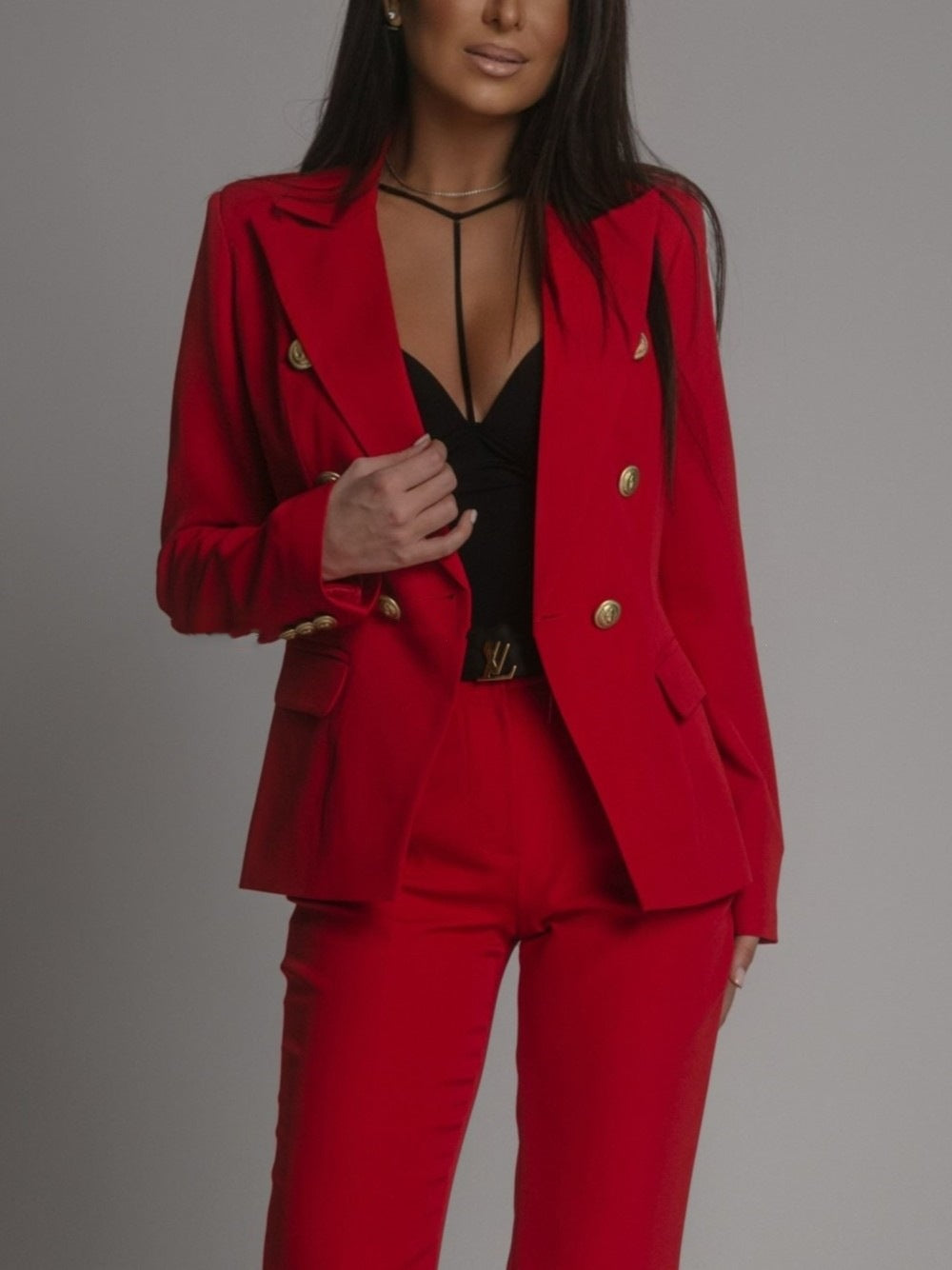 Damernas Tweed Set Blazer och Byxor Modern Stil