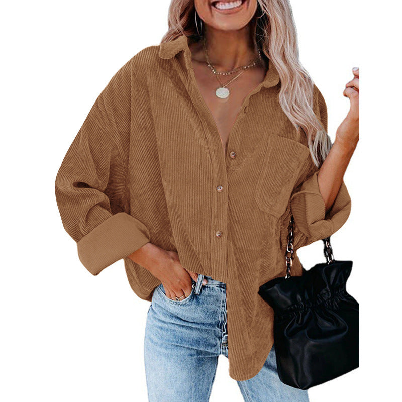 Dam Oversized Skjorta Corduroy Mjuk Bomull