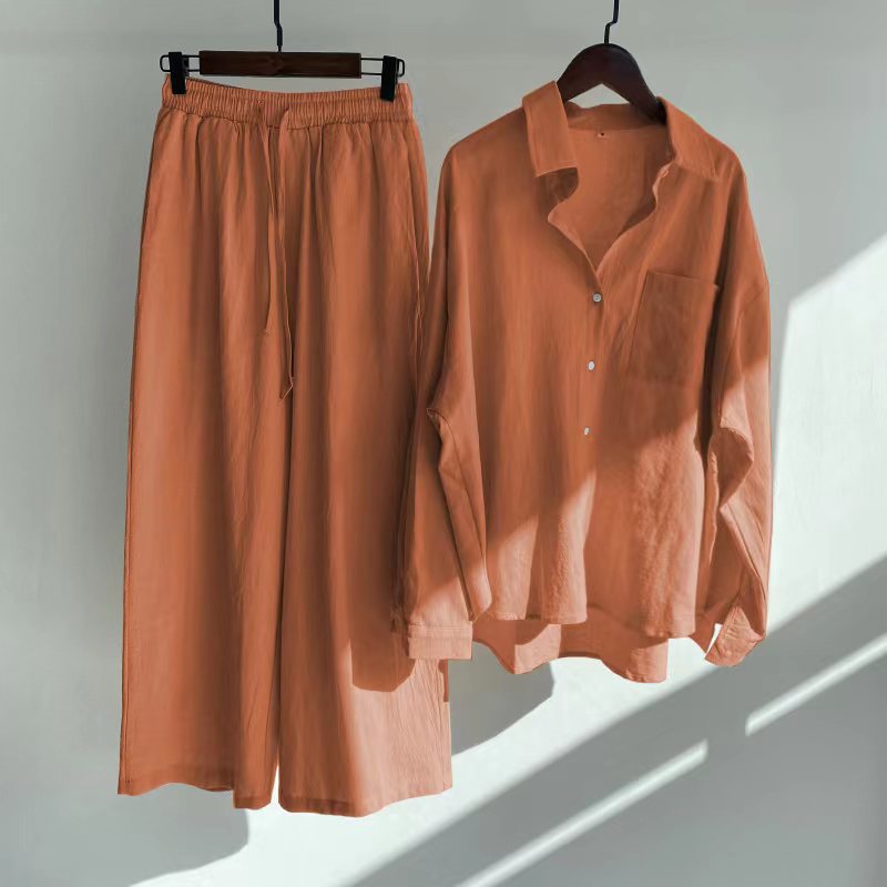 Tvådelat Set Dam Elegant Linne Topp och Byxor