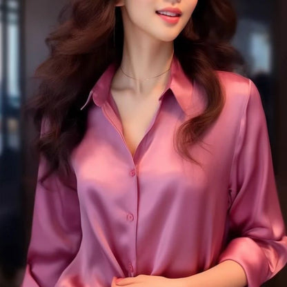Kvinnors Blus Satin-stil Button-Up