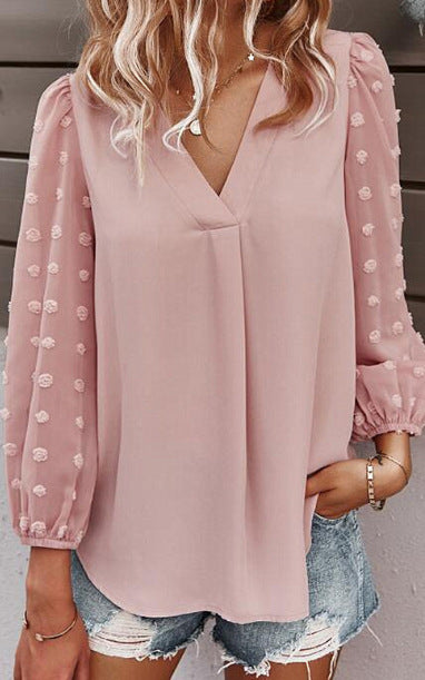 Dam Långärmad Topp Festtoppar Mjuk Blandning Hackad Halsringning