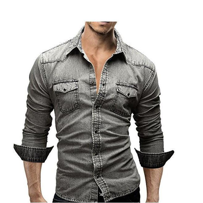 Herrens Retro Skjorta Denim Button-Down