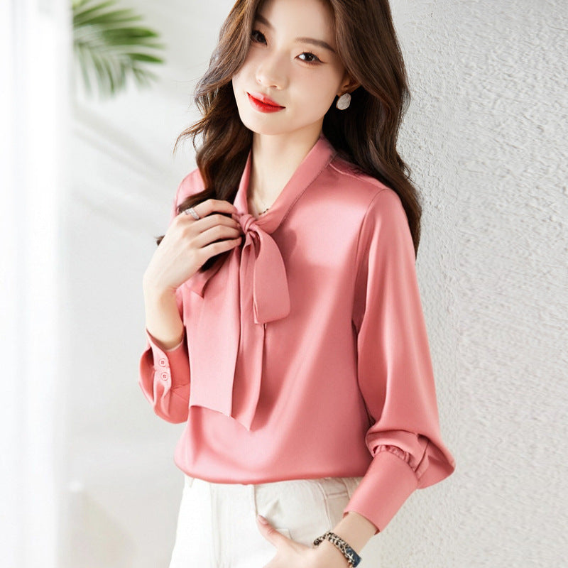 Dam Blus Elegant Silkelook Klassisk Feminin Design Polyester