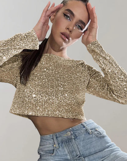 Variant image for Dam Crop Top Glittrande Polyester Elastan-1