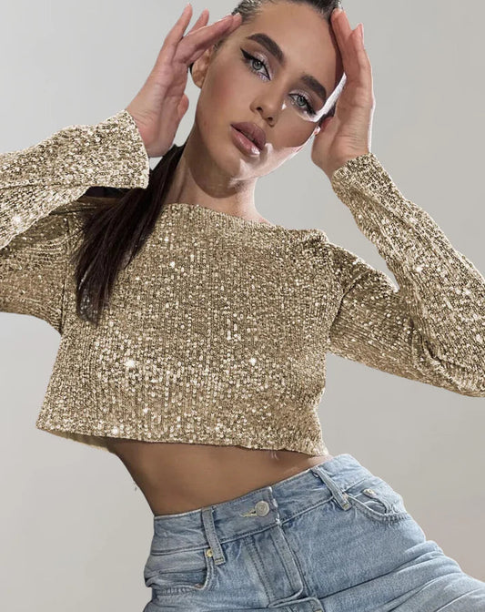 Variant image for Dam Crop Top Glittrande Polyester Elastan-1