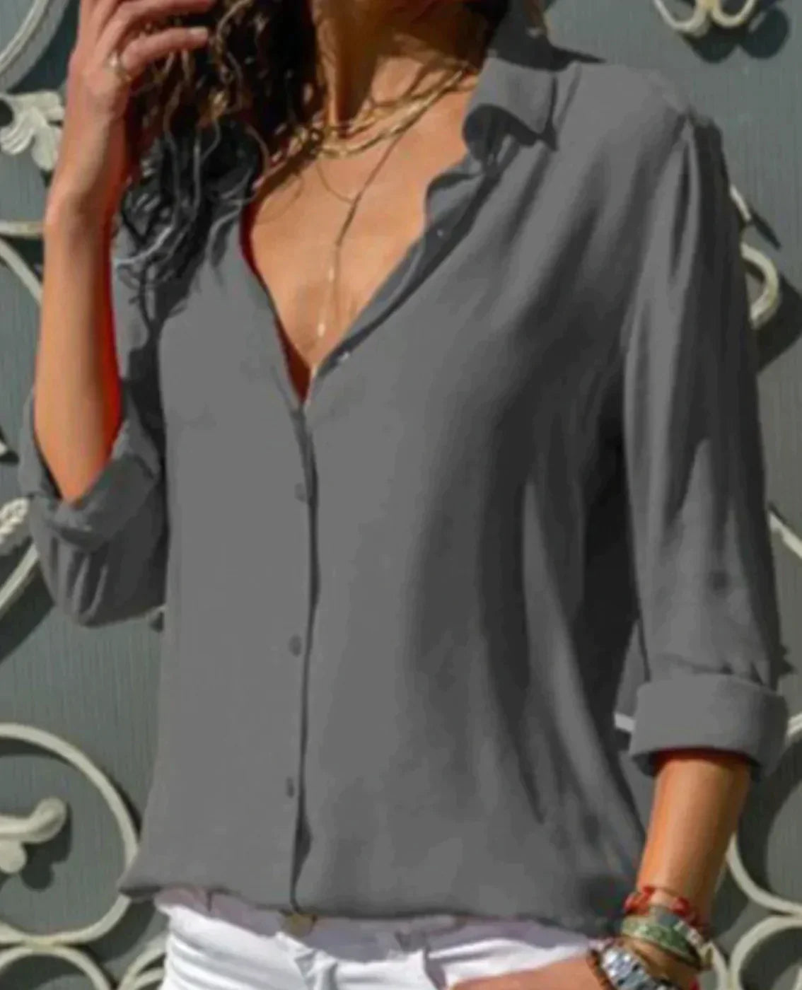 Variant image for Kvinnors Satinblus Elegant Vit Blus Feminin Stil-4