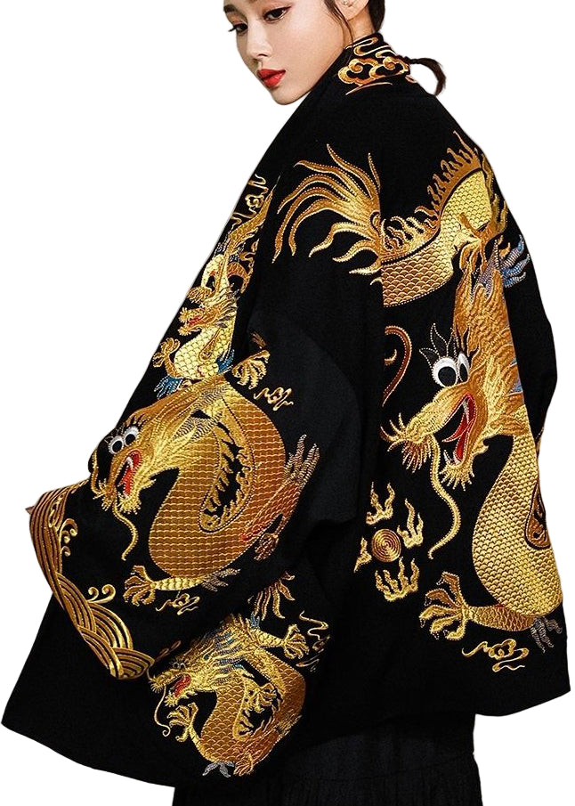 Oversized Cardiganjacka i Bomull med Drakmotiv för Damer 0