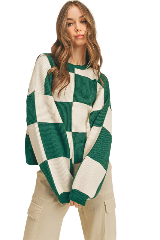 Oversized Pullover Rutig Grön 0