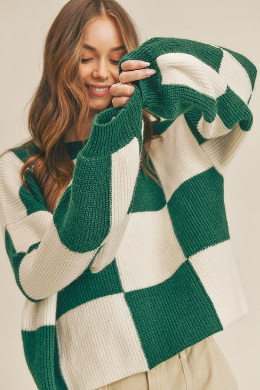 Oversized Pullover Rutig Grön 1