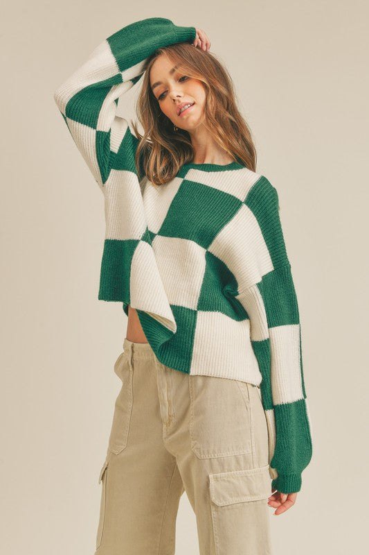 Oversized Pullover Rutig Grön 2