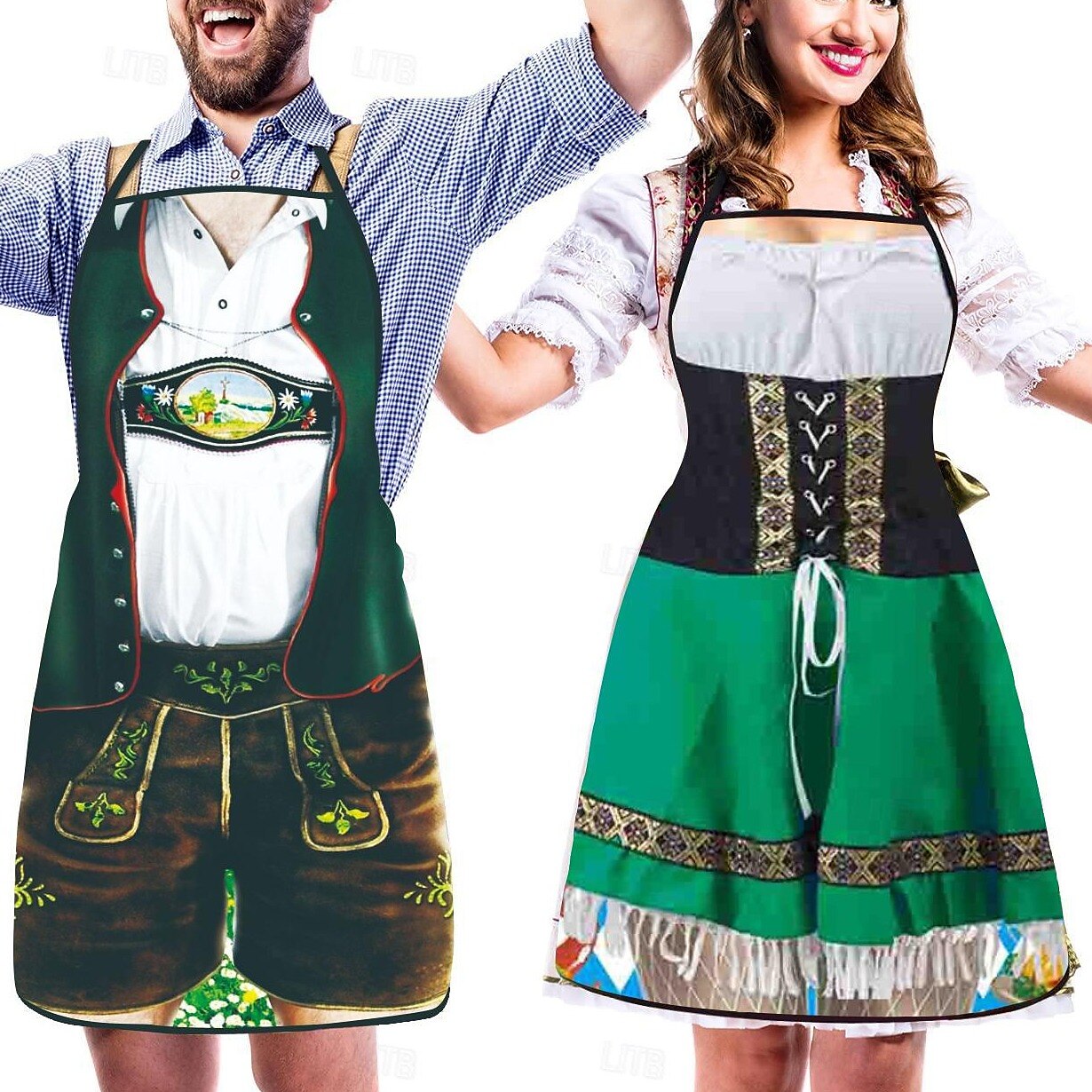 Par Förkläden i Oktoberfest-Stil med Justerbara Axelband och Roliga 3D-Motiv 0
