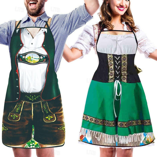Par Förkläden i Oktoberfest-Stil med Justerbara Axelband och Roliga 3D-Motiv 0