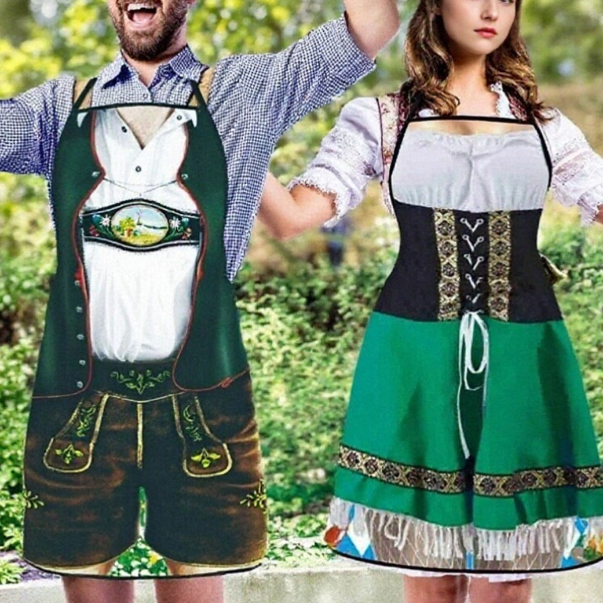 Par Förkläden i Oktoberfest-Stil med Justerbara Axelband och Roliga 3D-Motiv 1