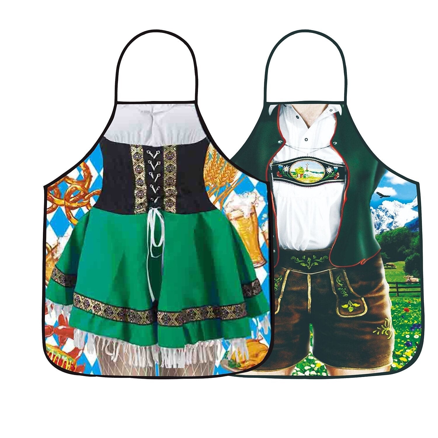 Par Förkläden i Oktoberfest-Stil med Justerbara Axelband och Roliga 3D-Motiv 2