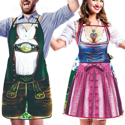 Par Förkläden i Oktoberfest-Stil med Justerbara Axelband och Roliga 3D-Motiv 7