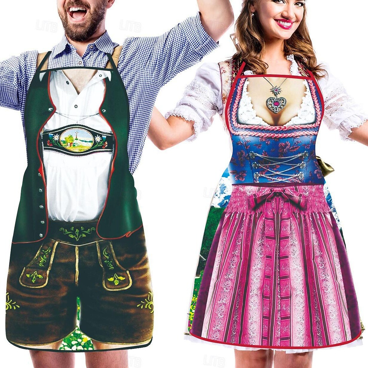 Par Förkläden i Oktoberfest-Stil med Justerbara Axelband och Roliga 3D-Motiv 7