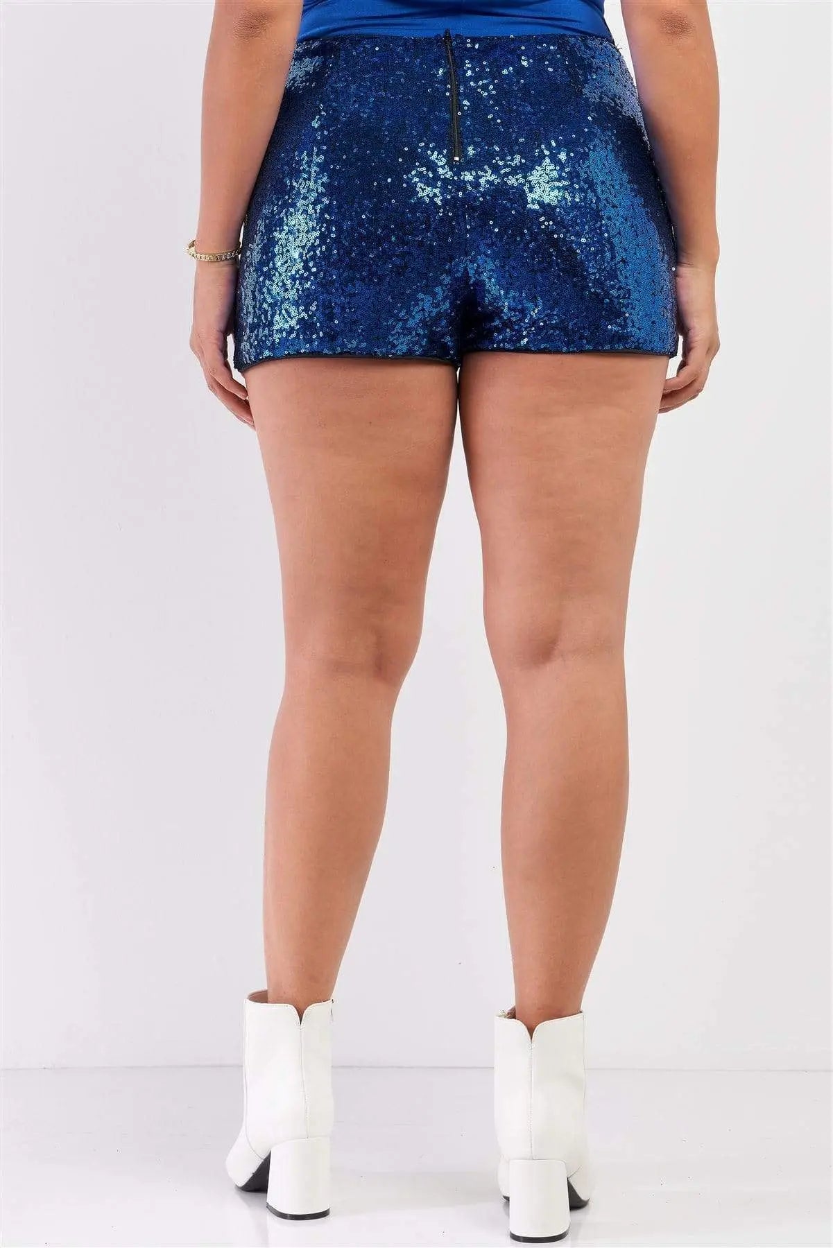 Plus Size Mini Shorts Hög Midja Paljetter Stretchigt Material 2