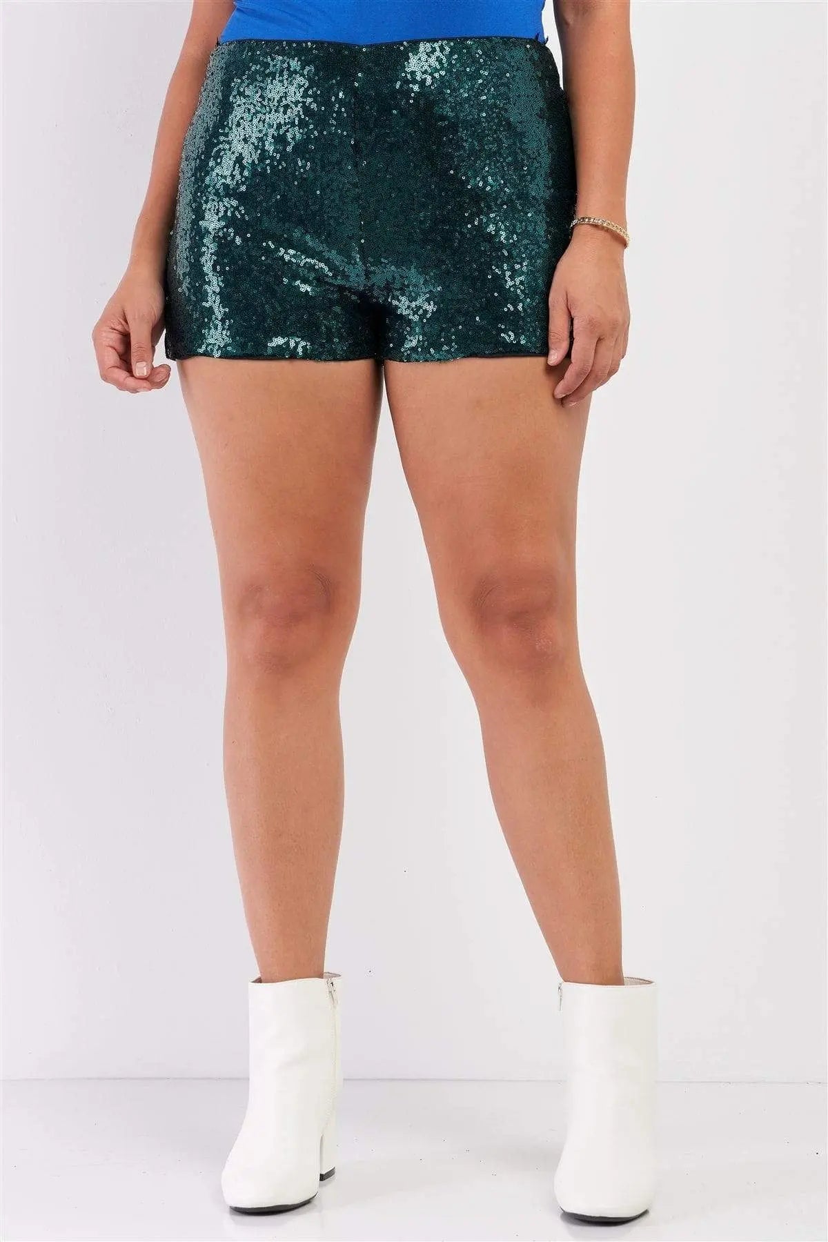 Plus Size Mini Shorts Hög Midja Paljetter Stretchigt Material 3